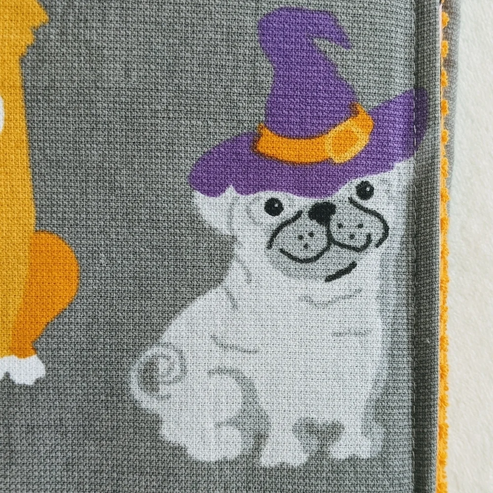 Boston Terrier Pug Halloween Theme Kitchen Towels Set of 4 Textured Cotton NWT